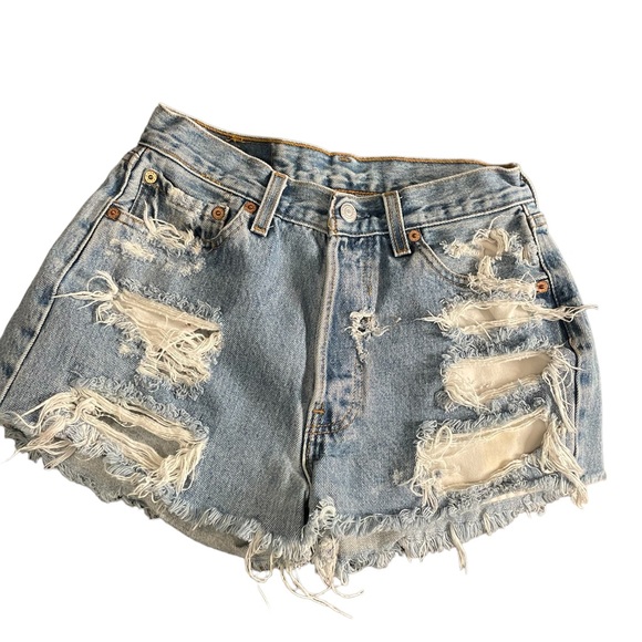 Vintage Levi’s 501 button fly cut off distressed high waist jean shorts - Picture 1 of 8